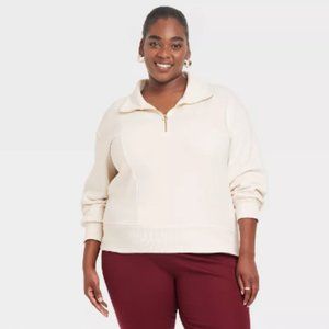 Women's Quarter Zip Sweatshirt - A New Day™ Cream Size 1X New With Tags
